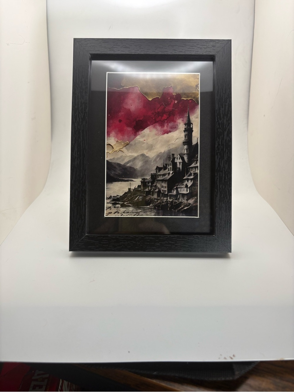 Gothic Village Landscape Art Print – Framed 5x7 Dark Academia Decor